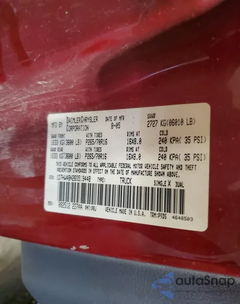 2006 Dodge Dakota Quad Slt z USA, uszkodzony, nr VIN 1D7HW48N26S519448